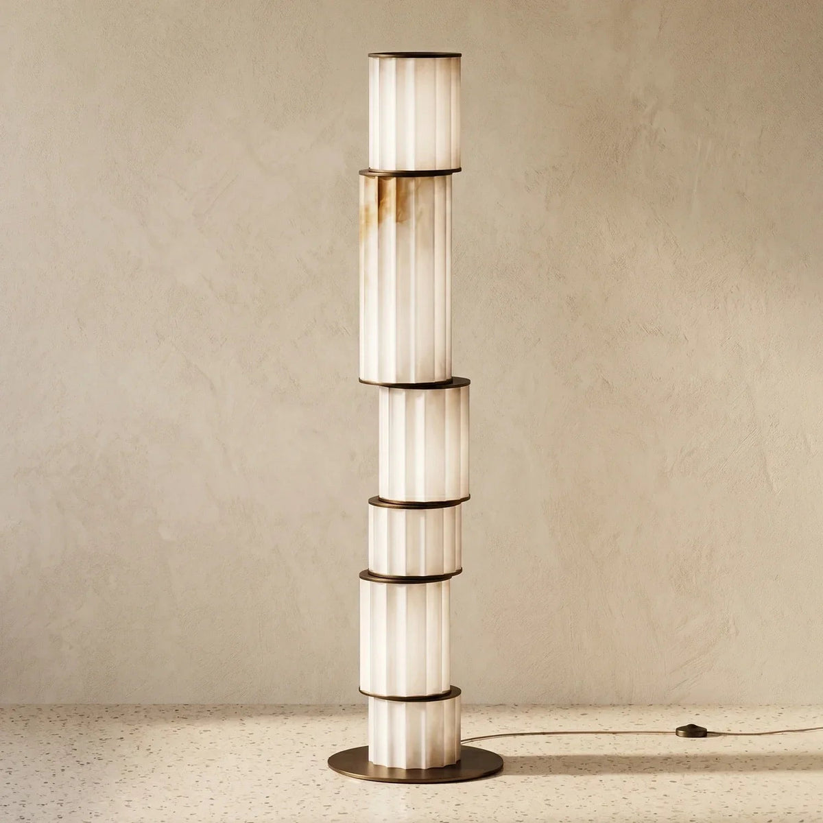 Column Floor Lamp in alabaster for Living Room by AUVIELIGHT, Dia 30cm x H 115cm / ∅ 11.8″ x H 45.3" / Black & White / AU plug and 3 other sizes