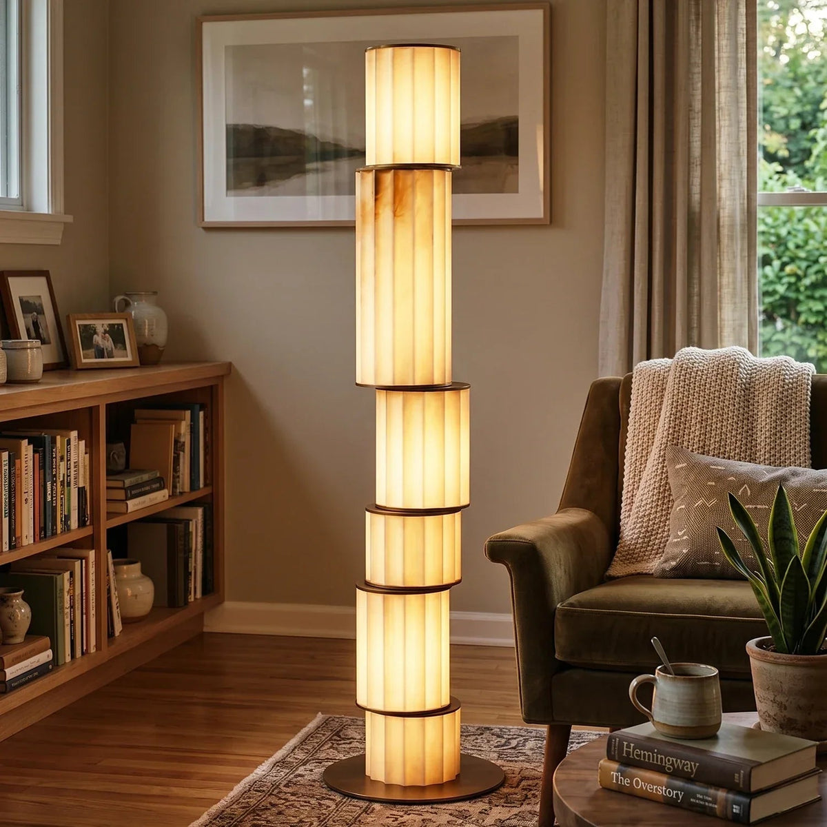 Column Floor Lamp in alabaster for Living Room by AUVIELIGHT