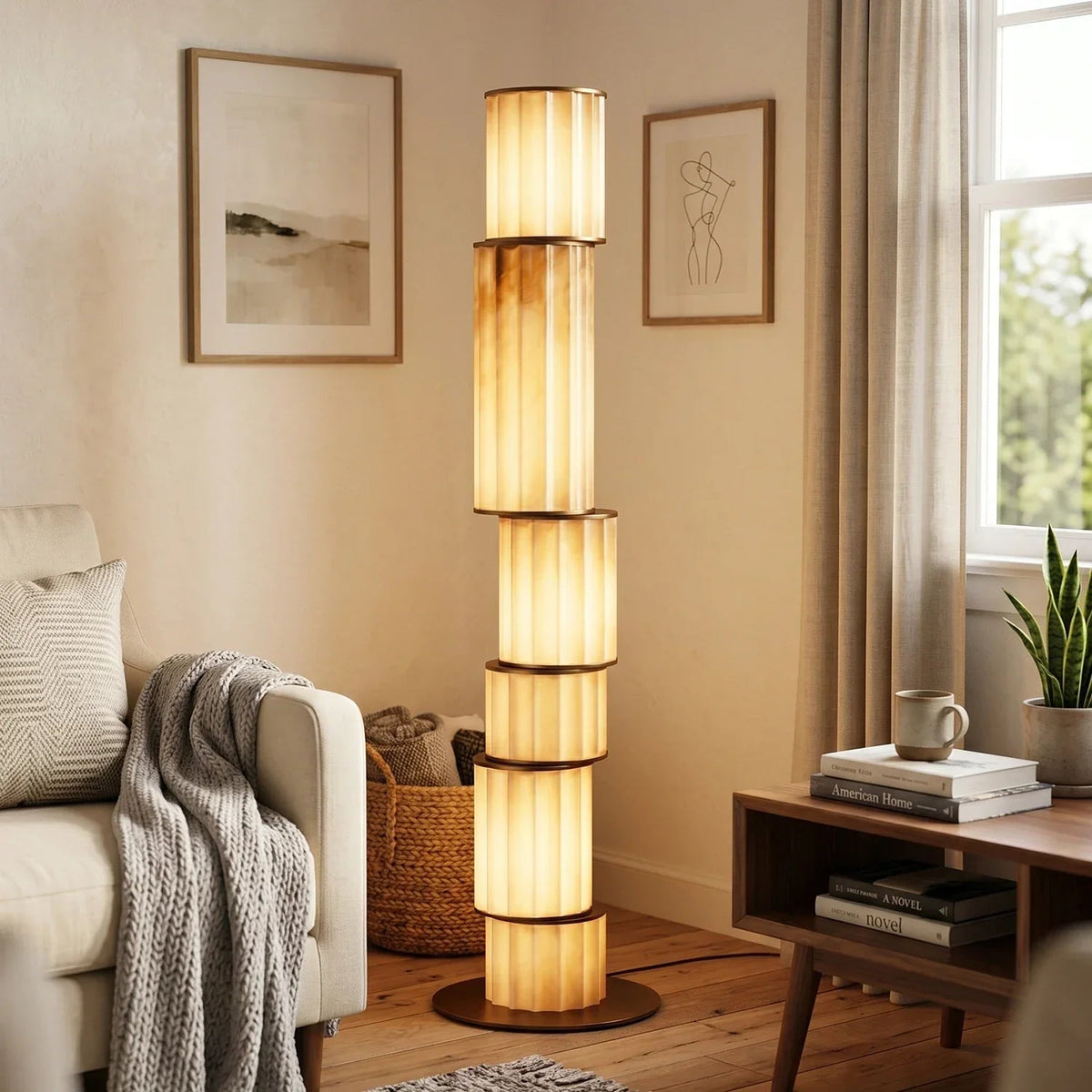 Column Floor Lamp in alabaster for Living Room by AUVIELIGHT