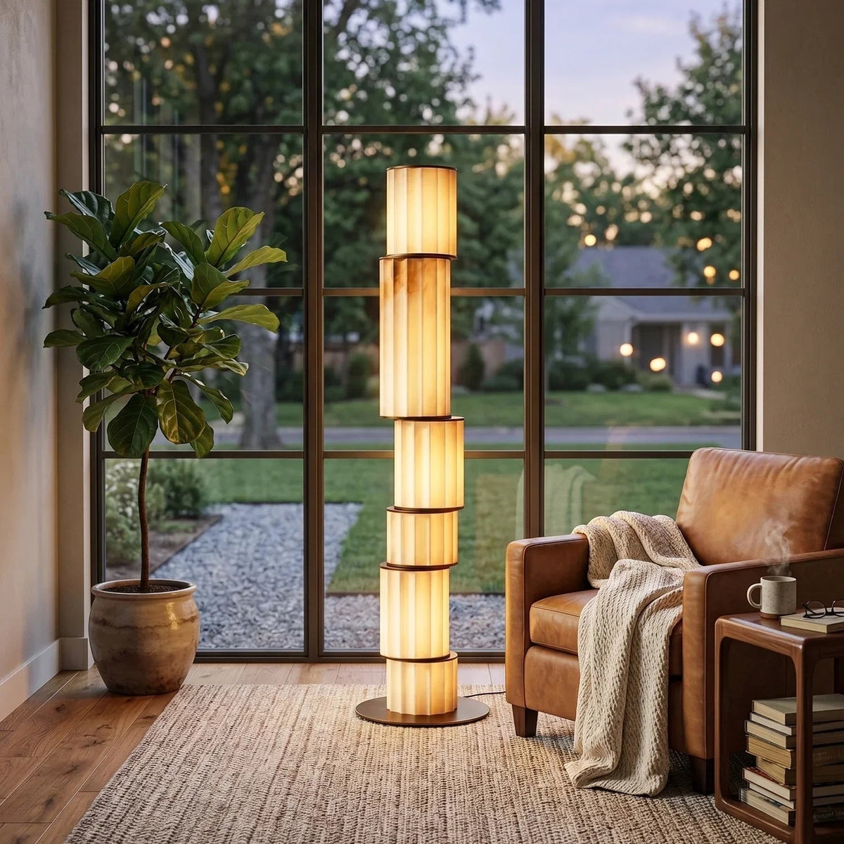 Column Floor Lamp in alabaster for Living Room by AUVIELIGHT