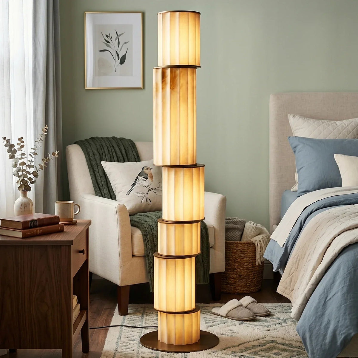 Column Floor Lamp in alabaster for Living Room by AUVIELIGHT