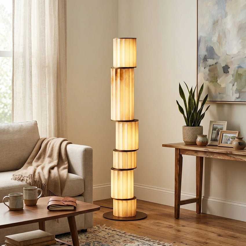 Column Floor Lamp in alabaster for Living Room by AUVIELIGHT