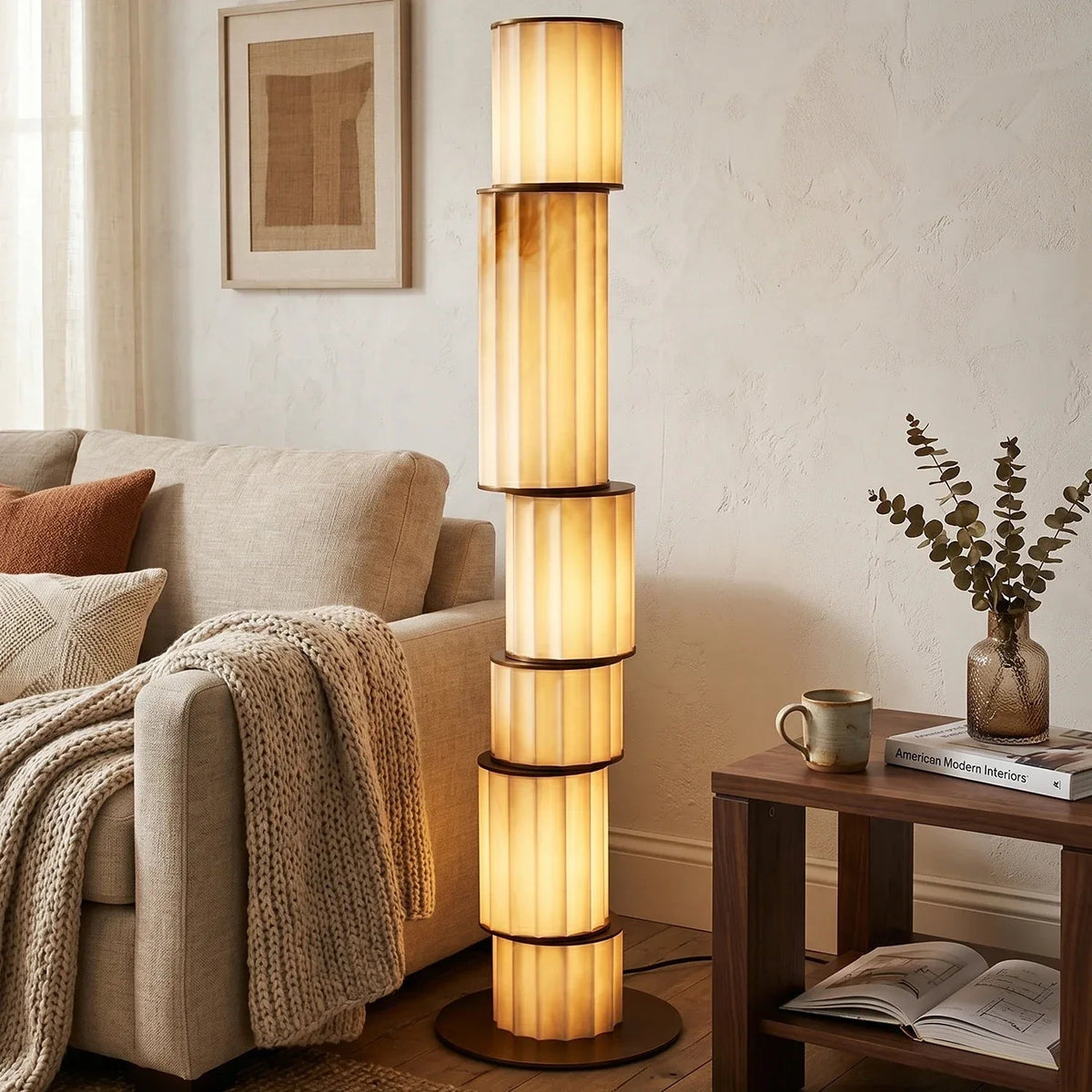 Column Floor Lamp in alabaster for Living Room by AUVIELIGHT