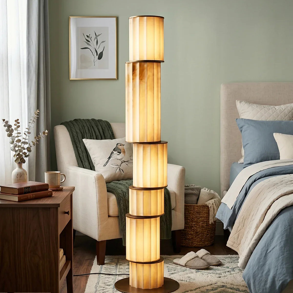 Column Floor Lamp in alabaster for Living Room by AUVIELIGHT