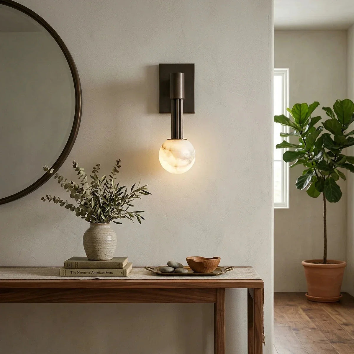 Columnar Obra Spherical Wall Light in alabaster for Hallway by AUVIELIGHT
