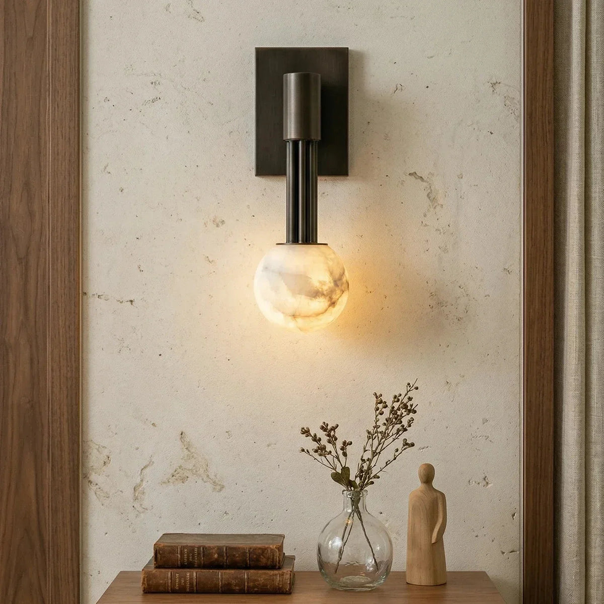Columnar Obra Spherical Wall Light in alabaster for Hallway by AUVIELIGHT
