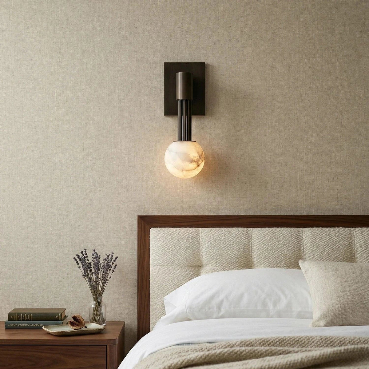 Columnar Obra Spherical Wall Light in alabaster for Hallway by AUVIELIGHT