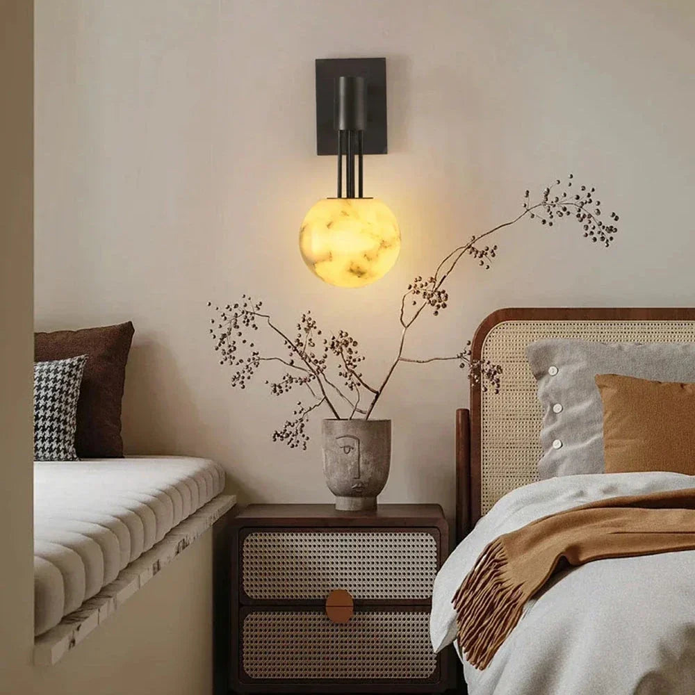 Columnar Obra Spherical Wall Light in alabaster for Hallway by AUVIELIGHT