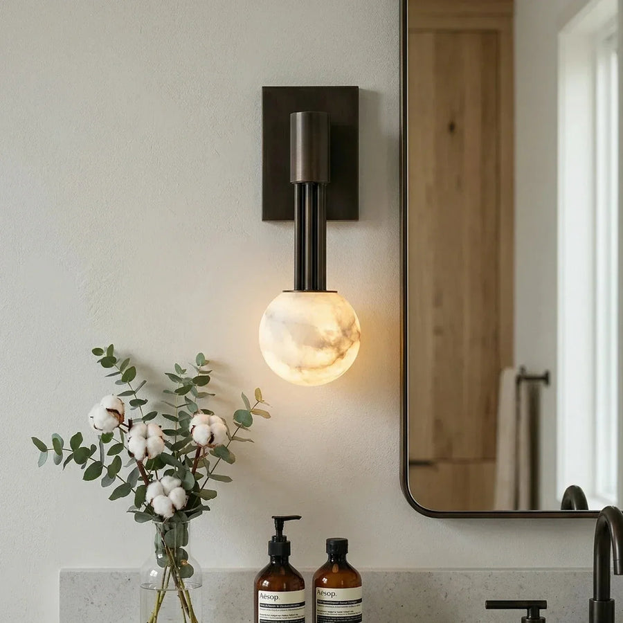 Columnar Obra Spherical Wall Light in alabaster for Hallway by AUVIELIGHT