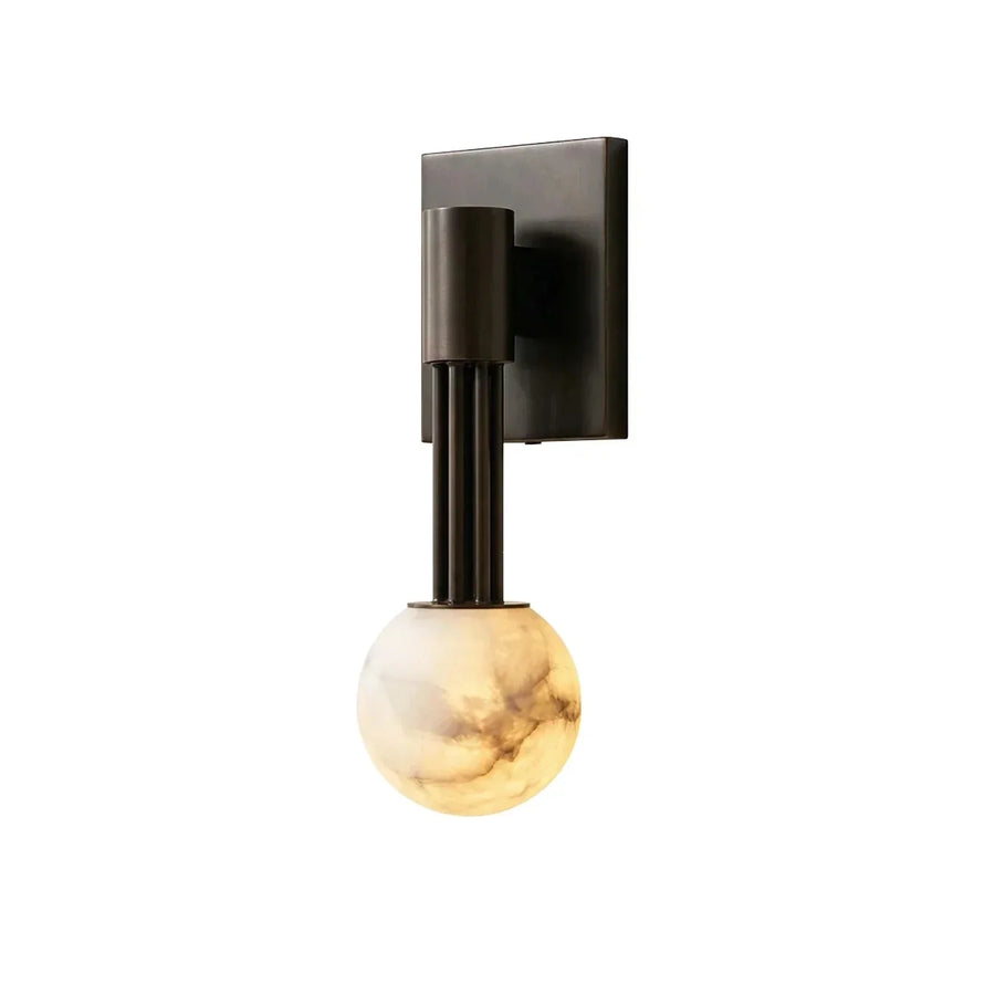 Columnar Obra Spherical Wall Light in alabaster for Hallway by AUVIELIGHT, Dia 15cm x H 36cm / ∅ 5.9″ x H 14.2″ / Black & White