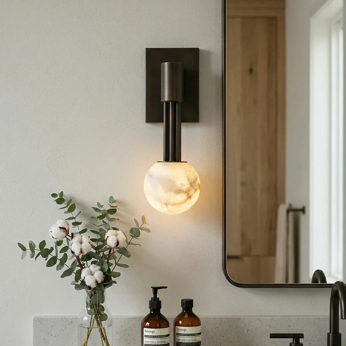 Columnar Obra Spherical Wall Light in alabaster for Hallway by AUVIELIGHT