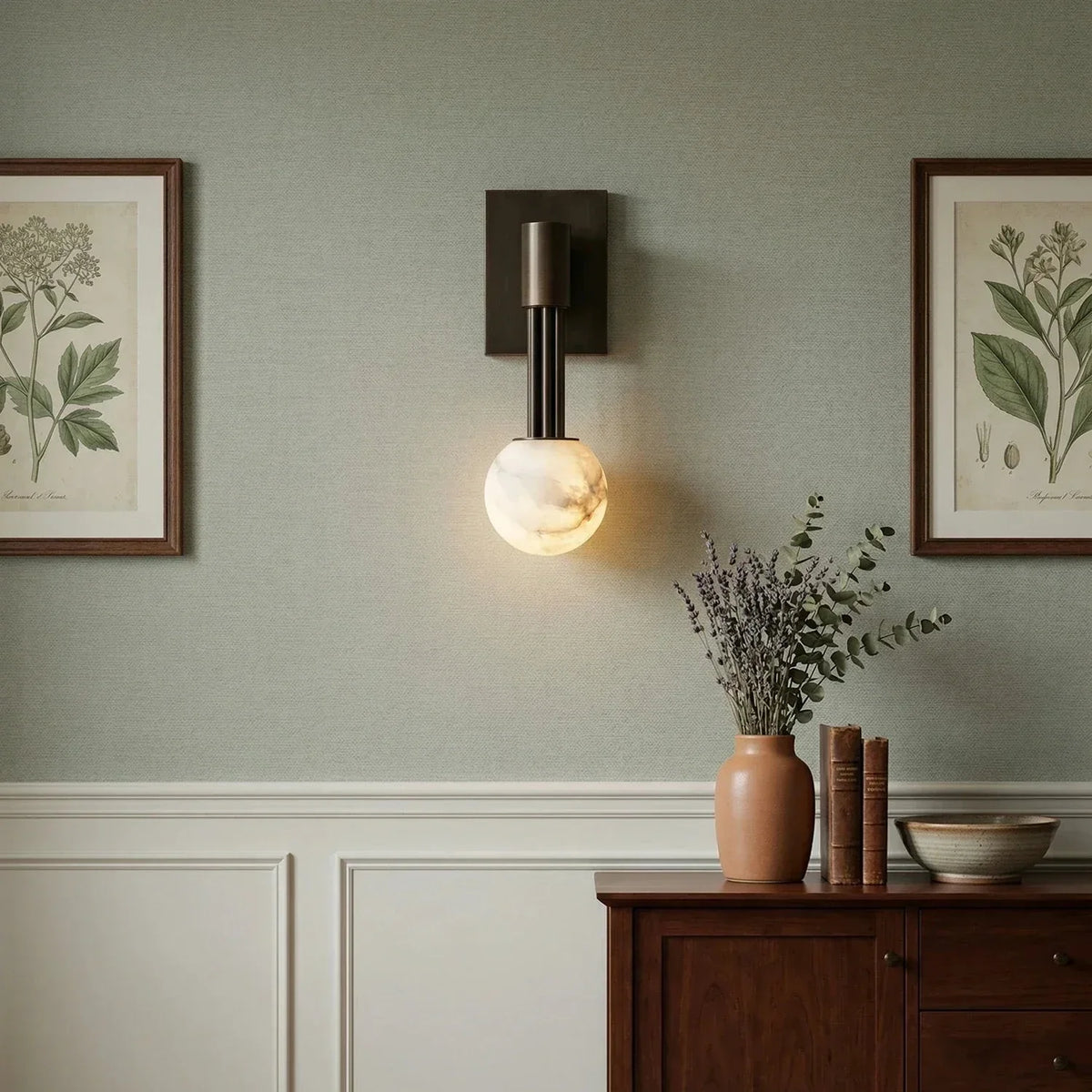 Columnar Obra Spherical Wall Light in alabaster for Hallway by AUVIELIGHT