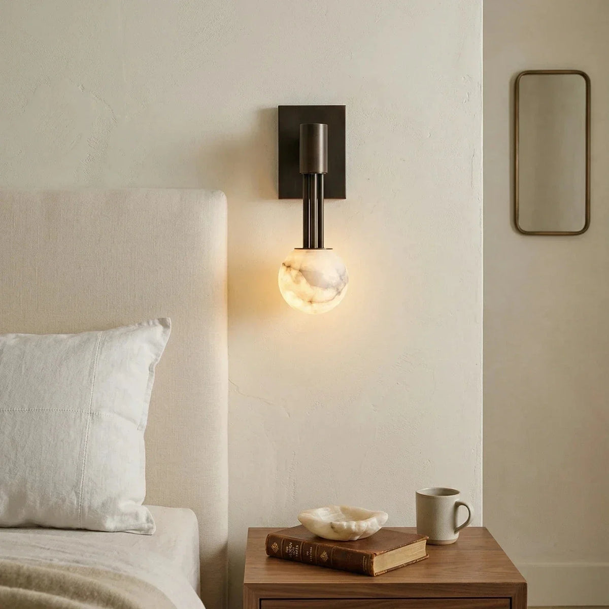 Columnar Obra Spherical Wall Light in alabaster for Hallway by AUVIELIGHT