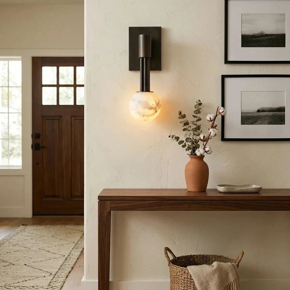 Columnar Obra Spherical Wall Light in alabaster for Hallway by AUVIELIGHT