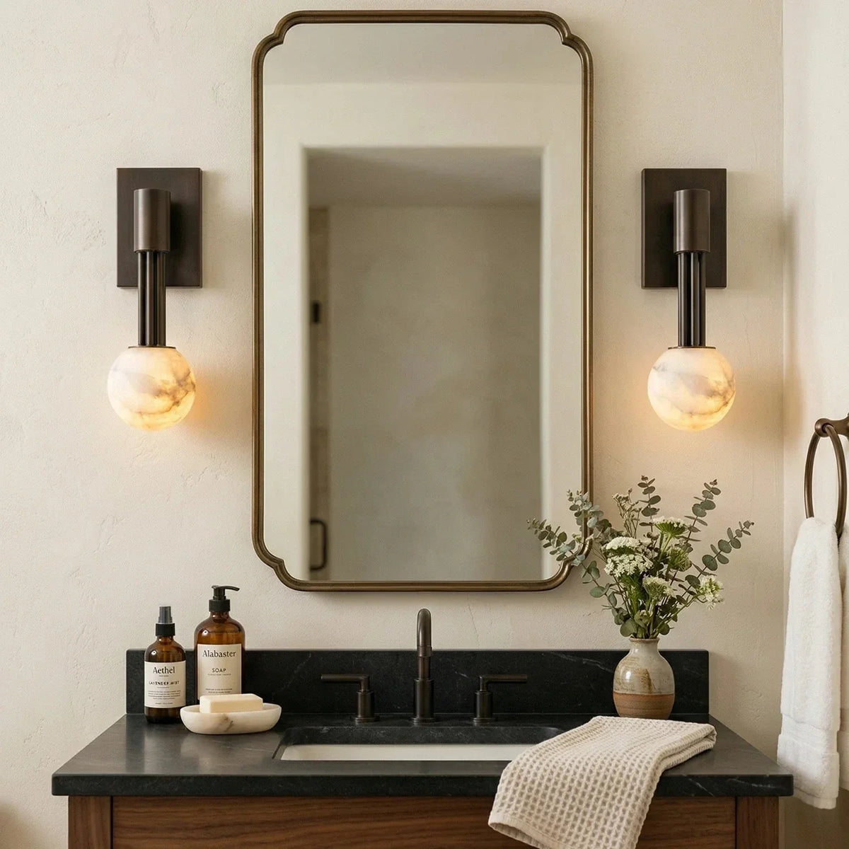 Columnar Obra Spherical Wall Light in alabaster for Hallway by AUVIELIGHT