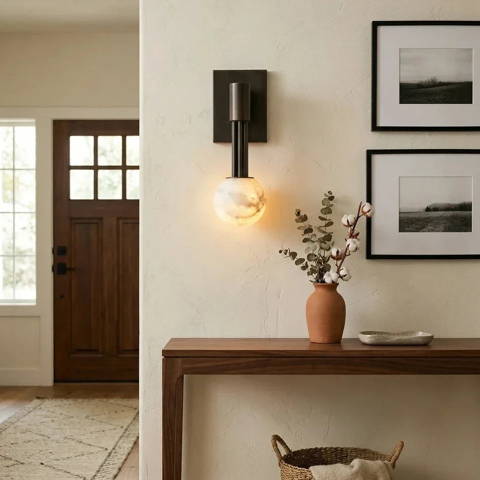 Columnar Obra Spherical Wall Light in alabaster for Hallway by AUVIELIGHT