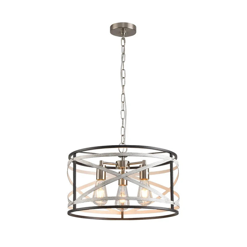 Crisscross Drum Chandelier for Dining Room by AUVIELIGHT, W 18.5″ x H 9.25″ / W 47.1cm x H 23.5cm / Gold & White / Warm Light