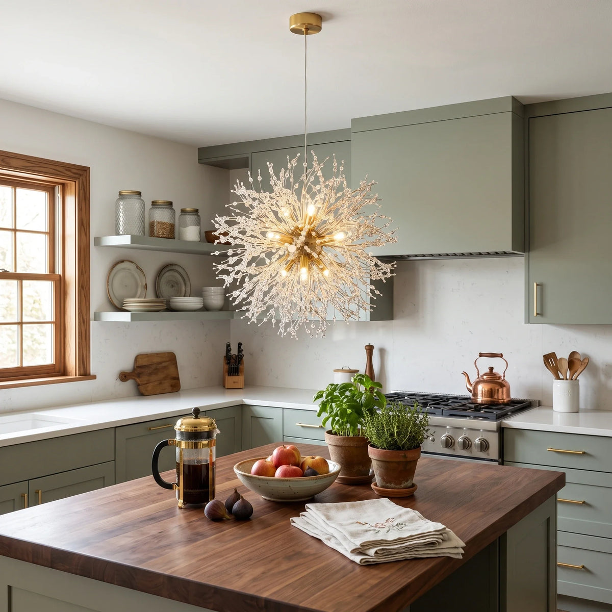Dandelion Starburst Pendant Light in crystal for Kitchen Island by AUVIELIGHT