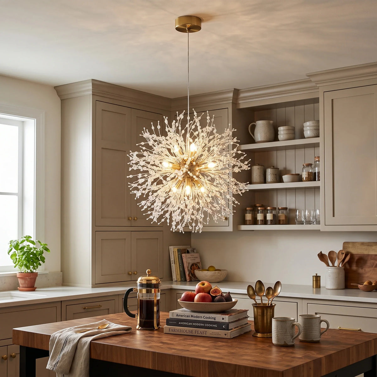 Dandelion Starburst Pendant Light in crystal for Kitchen Island by AUVIELIGHT