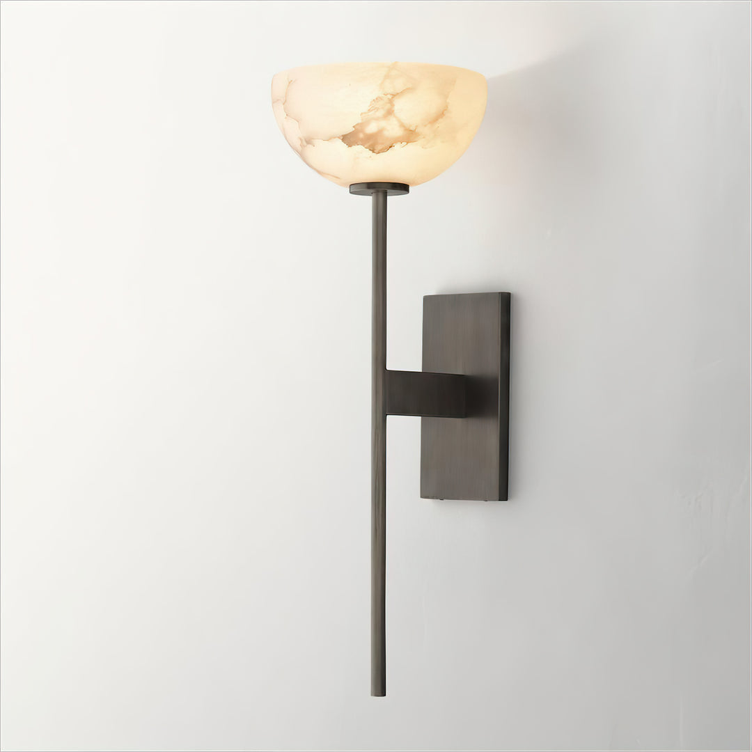Cupa Torchiere Wall Sconce in alabaster for Hallway by AUVIELIGHT, ∅ 6.3"xH20.5" / Black