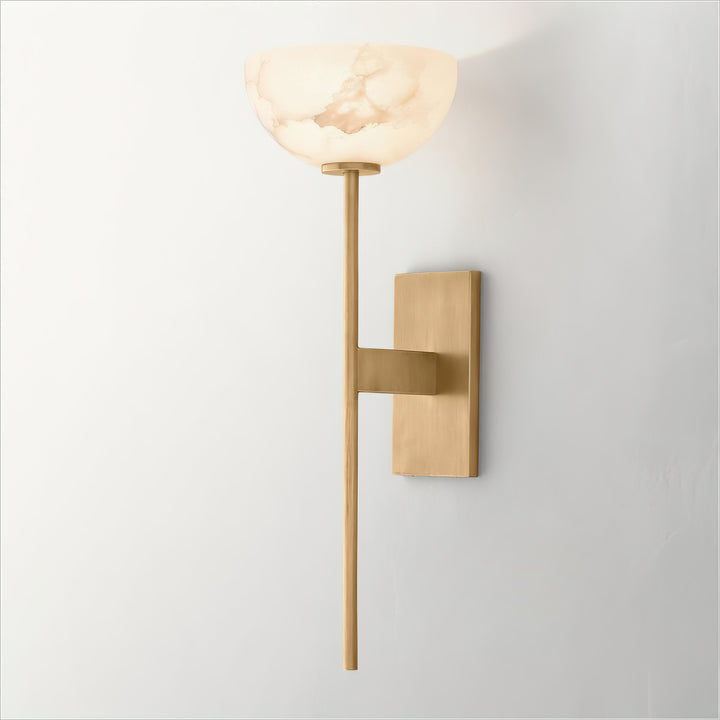 Cupa Torchiere Wall Sconce in alabaster for Hallway by AUVIELIGHT, ∅ 6.3"xH20.5" / Gold