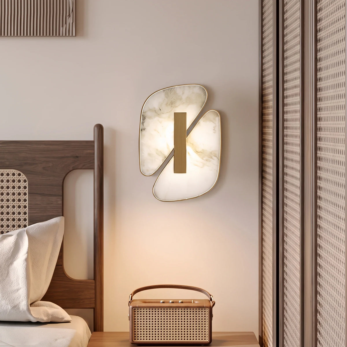 Backlit Curved Wall Sconce in alabaster for Hallway by AUVIELIGHT
