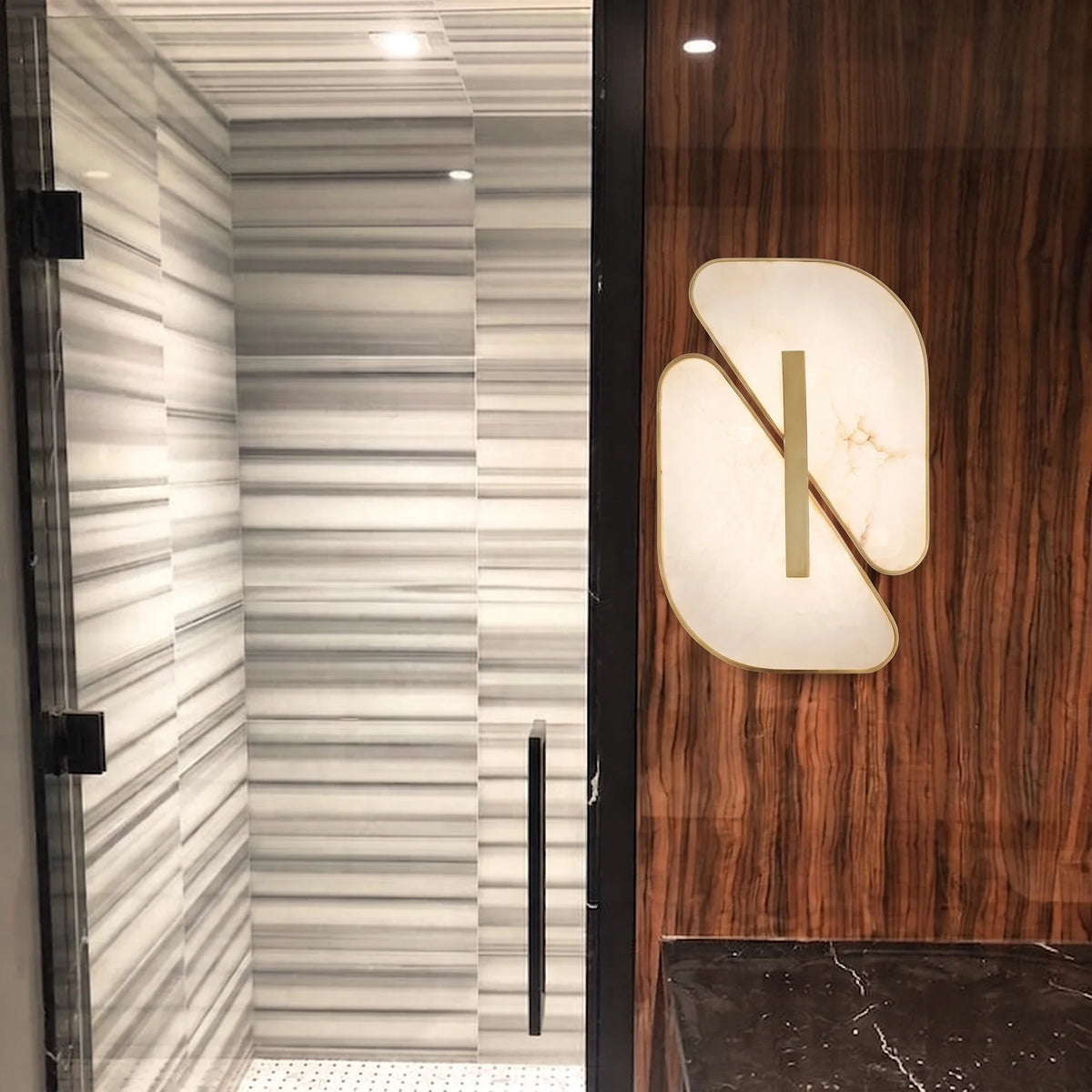 Backlit Curved Wall Sconce in alabaster for Hallway by AUVIELIGHT
