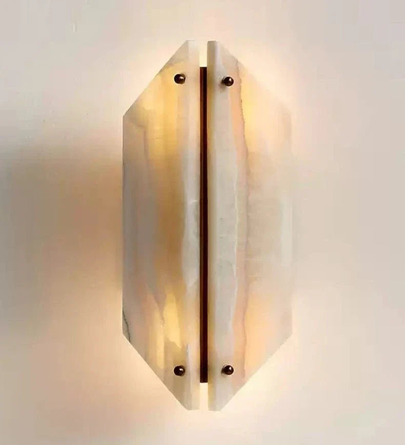 Slab Curved Light in alabaster for Living Room by AUVIELIGHT, ∅ 5.9" x H 13.8" / White Jade & White / Warm Light