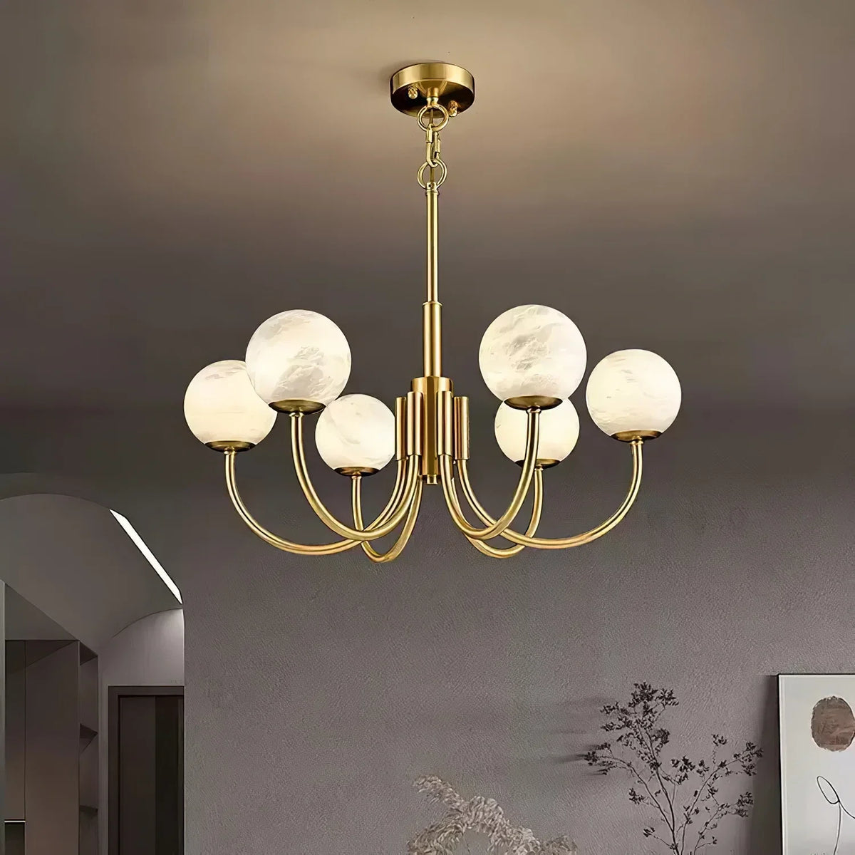 Curved Chandelier in alabaster for Dining Room by AUVIELIGHT