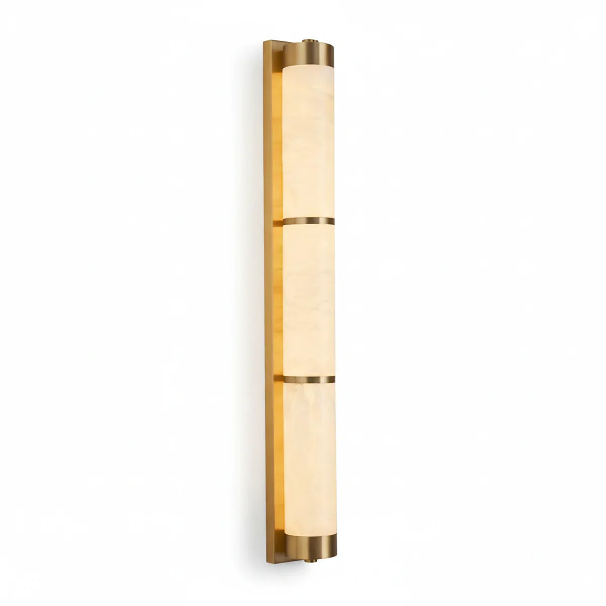 Cylindra Wall Light in alabaster for Hallway by AUVIELIGHT, Dia 8cm x H 80cm / ∅ 3.1″ x H 31.5″ / Gold & White / Warm White