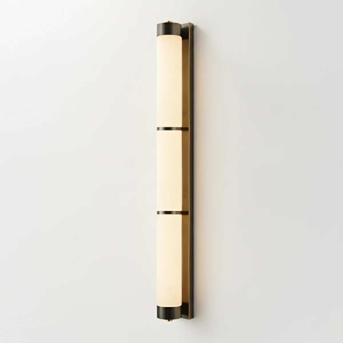 Cylindra Wall Light in alabaster for Hallway by AUVIELIGHT, Dia 8cm x H 80cm / ∅ 3.1″ x H 31.5″ / Black & White / Warm White