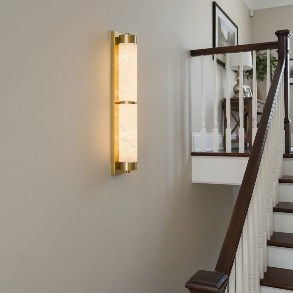 Cylindra Wall Light in alabaster for Hallway by AUVIELIGHT