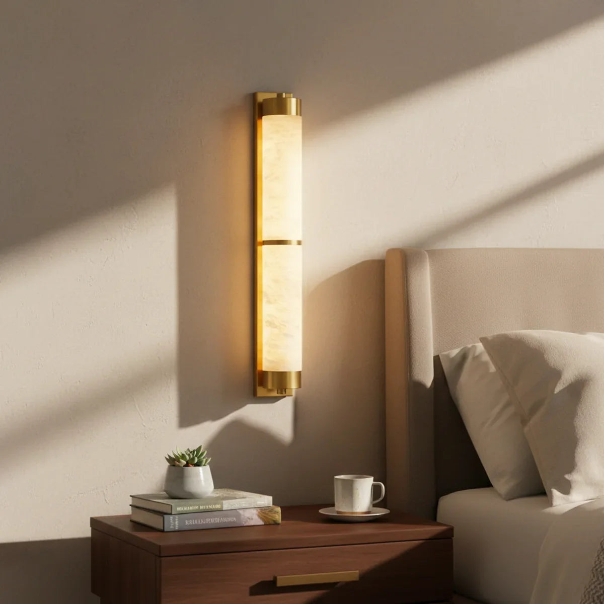 Cylindra Wall Light in alabaster for Hallway by AUVIELIGHT