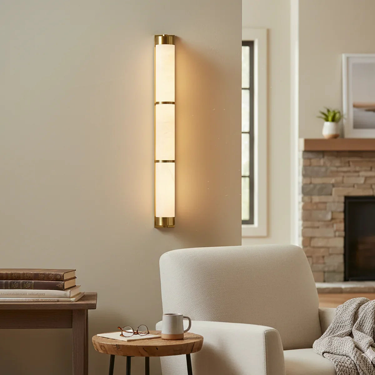Cylindra Wall Light in alabaster for Hallway by AUVIELIGHT