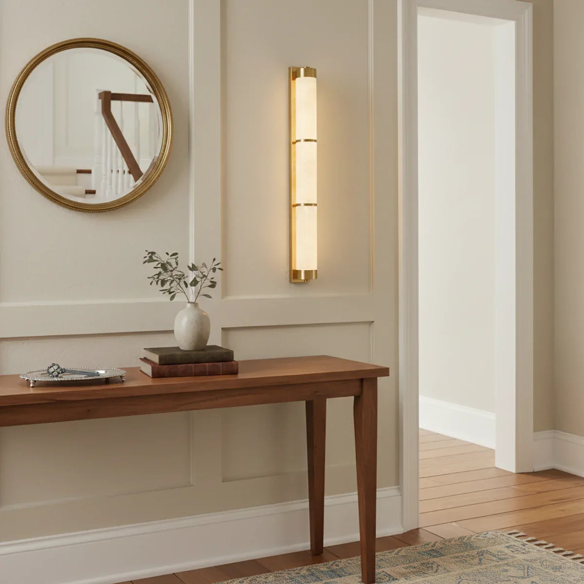 Cylindra Wall Light in alabaster for Hallway by AUVIELIGHT