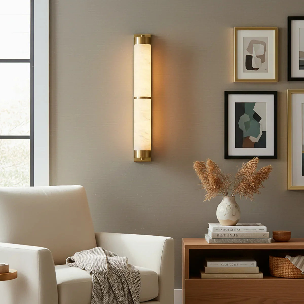 Cylindra Wall Light in alabaster for Hallway by AUVIELIGHT