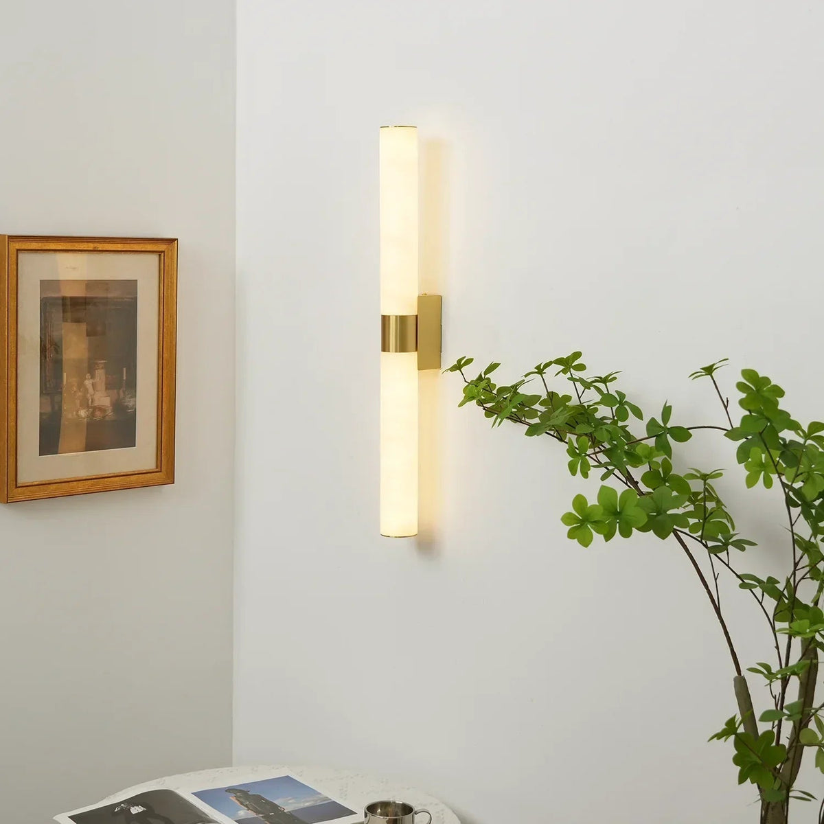 Line Cylindrical Wall Light in alabaster for Hallway by AUVIELIGHT