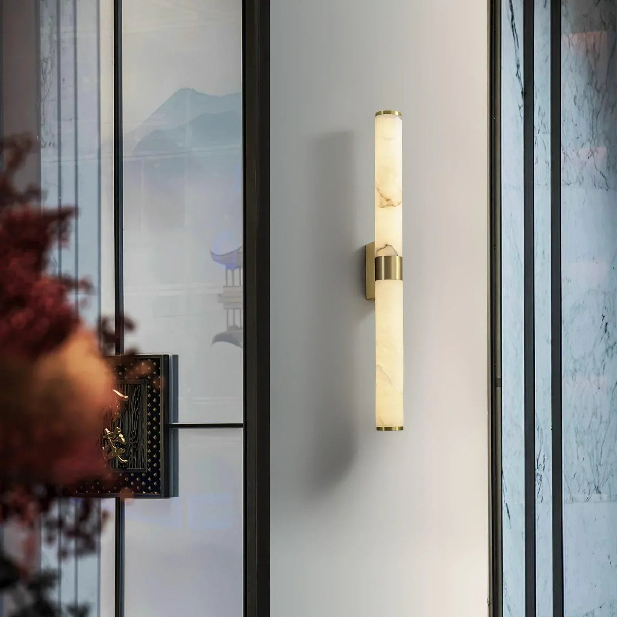 Line Cylindrical Wall Light in alabaster for Hallway by AUVIELIGHT