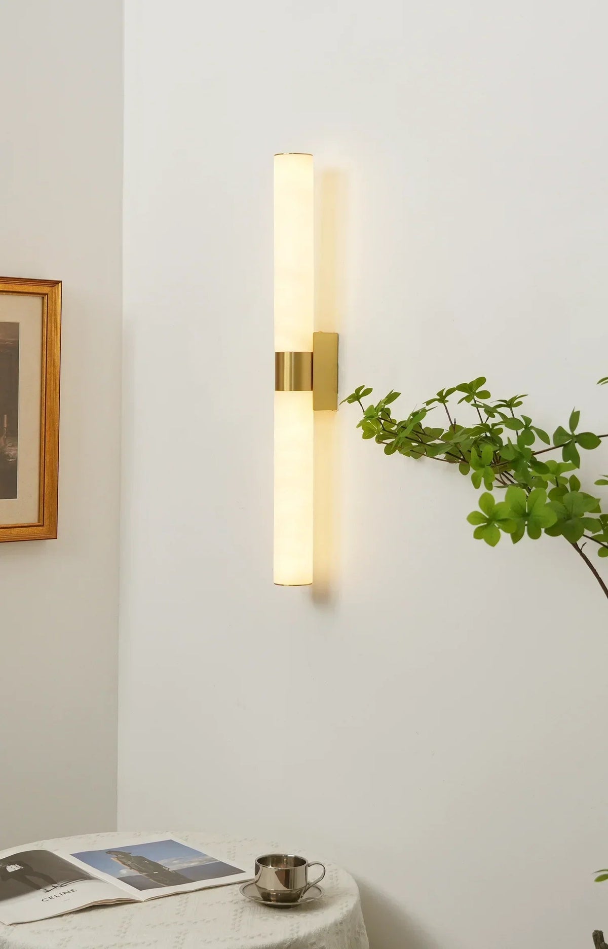 Line Cylindrical Wall Light in alabaster for Hallway by AUVIELIGHT