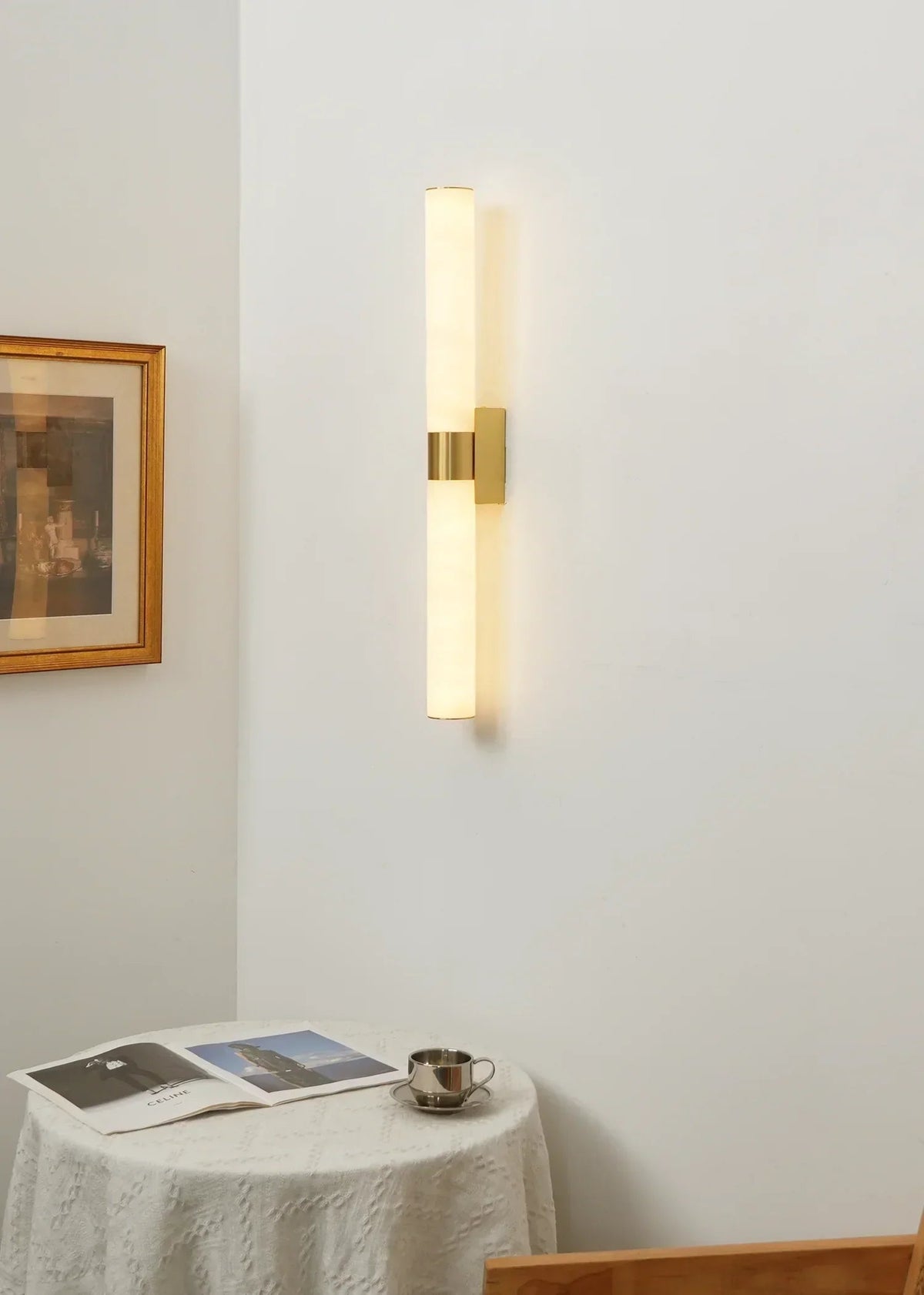 Line Cylindrical Wall Light in alabaster for Hallway by AUVIELIGHT
