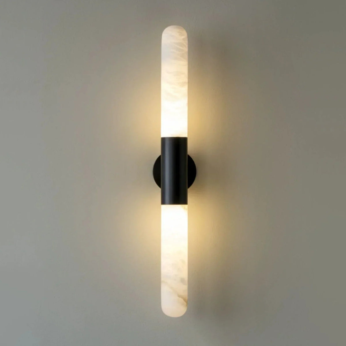 Cylindrical Slim Wall Light in alabaster for Hallway by AUVIELIGHT, Dia 6cm x H 65cm / ∅ 2.4″ x H 25.6″ / Black & White / Warm White
