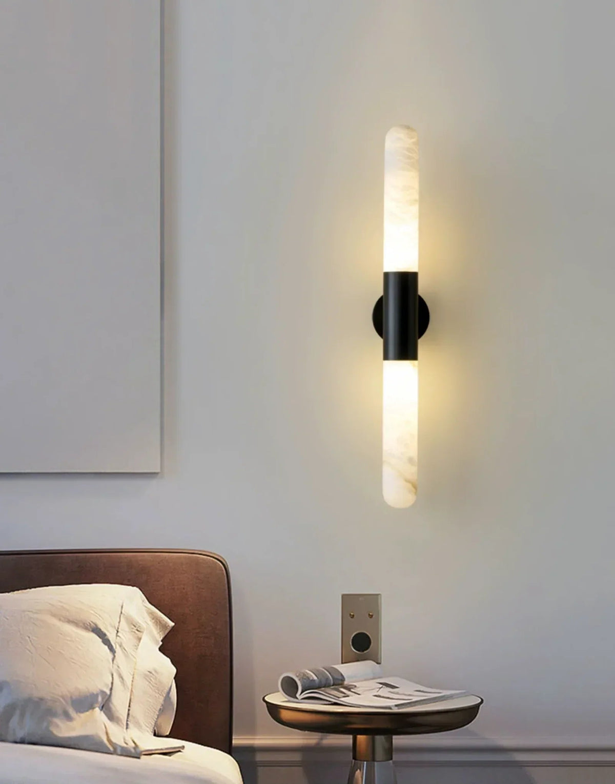 Cylindrical Slim Wall Light in alabaster for Hallway by AUVIELIGHT