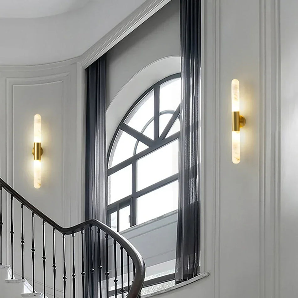 Cylindrical Slim Wall Light in alabaster for Hallway by AUVIELIGHT