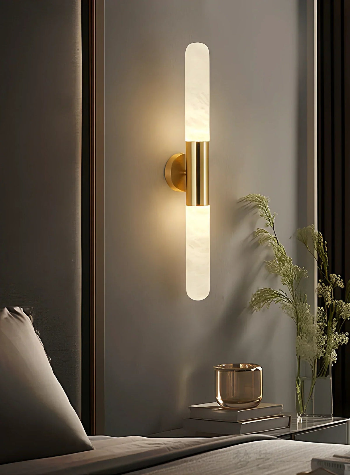 Cylindrical Slim Wall Light in alabaster for Hallway by AUVIELIGHT