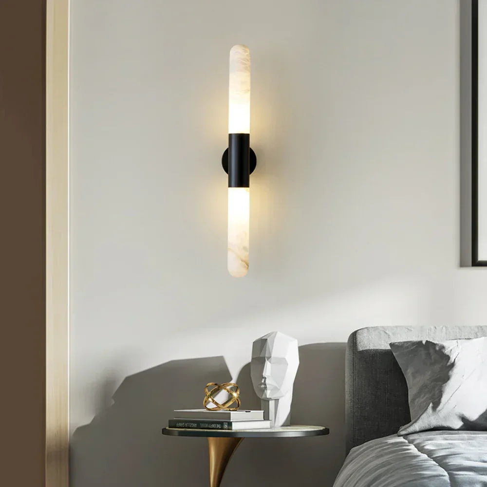 Cylindrical Slim Wall Light in alabaster for Hallway by AUVIELIGHT