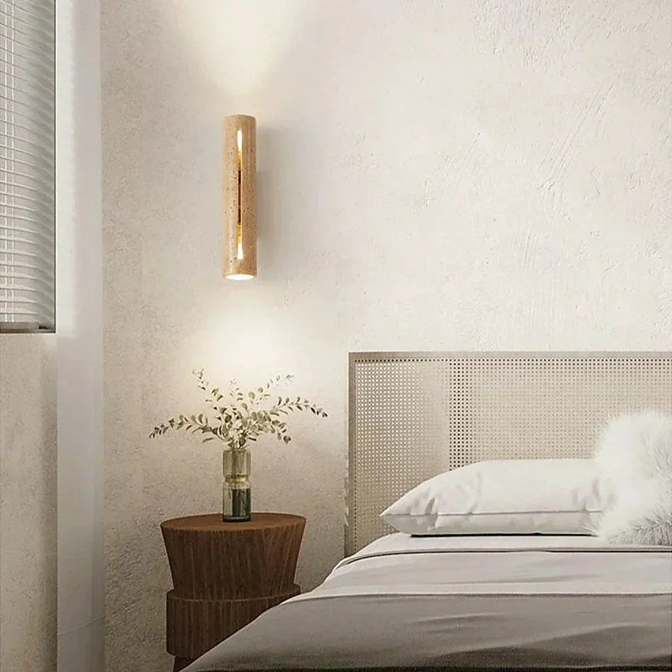 Cylindrical Wall Light in travertine for Hallway by AUVIELIGHT