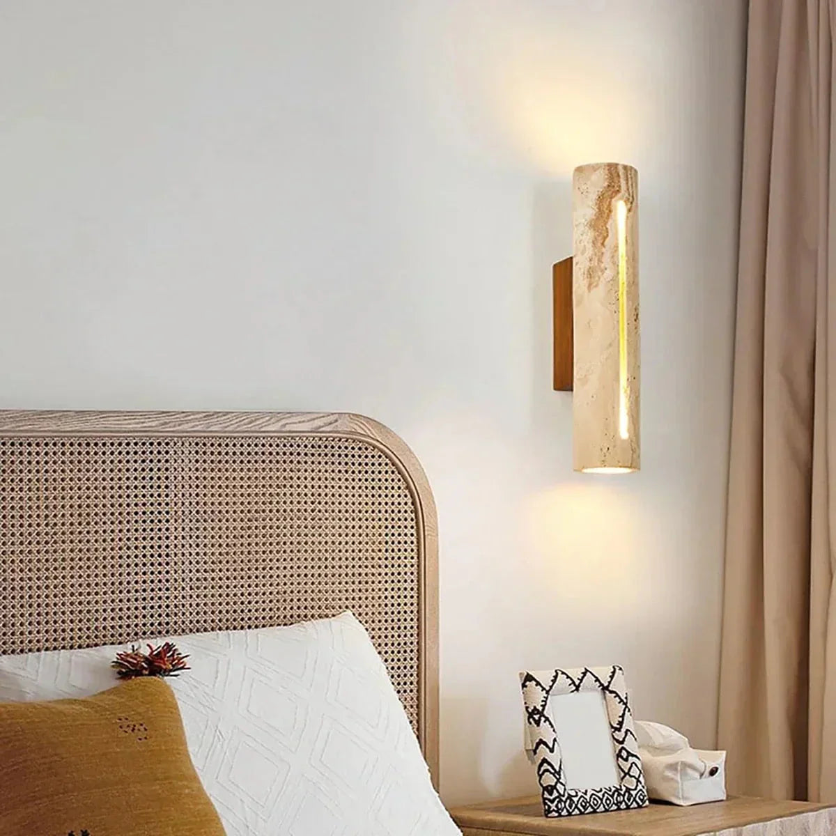 Cylindrical Wall Light in travertine for Hallway by AUVIELIGHT