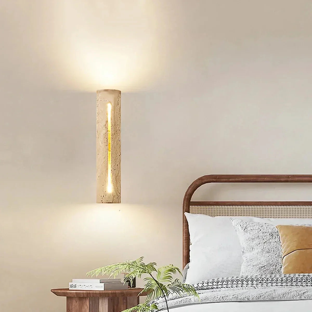 Cylindrical Wall Light in travertine for Hallway by AUVIELIGHT