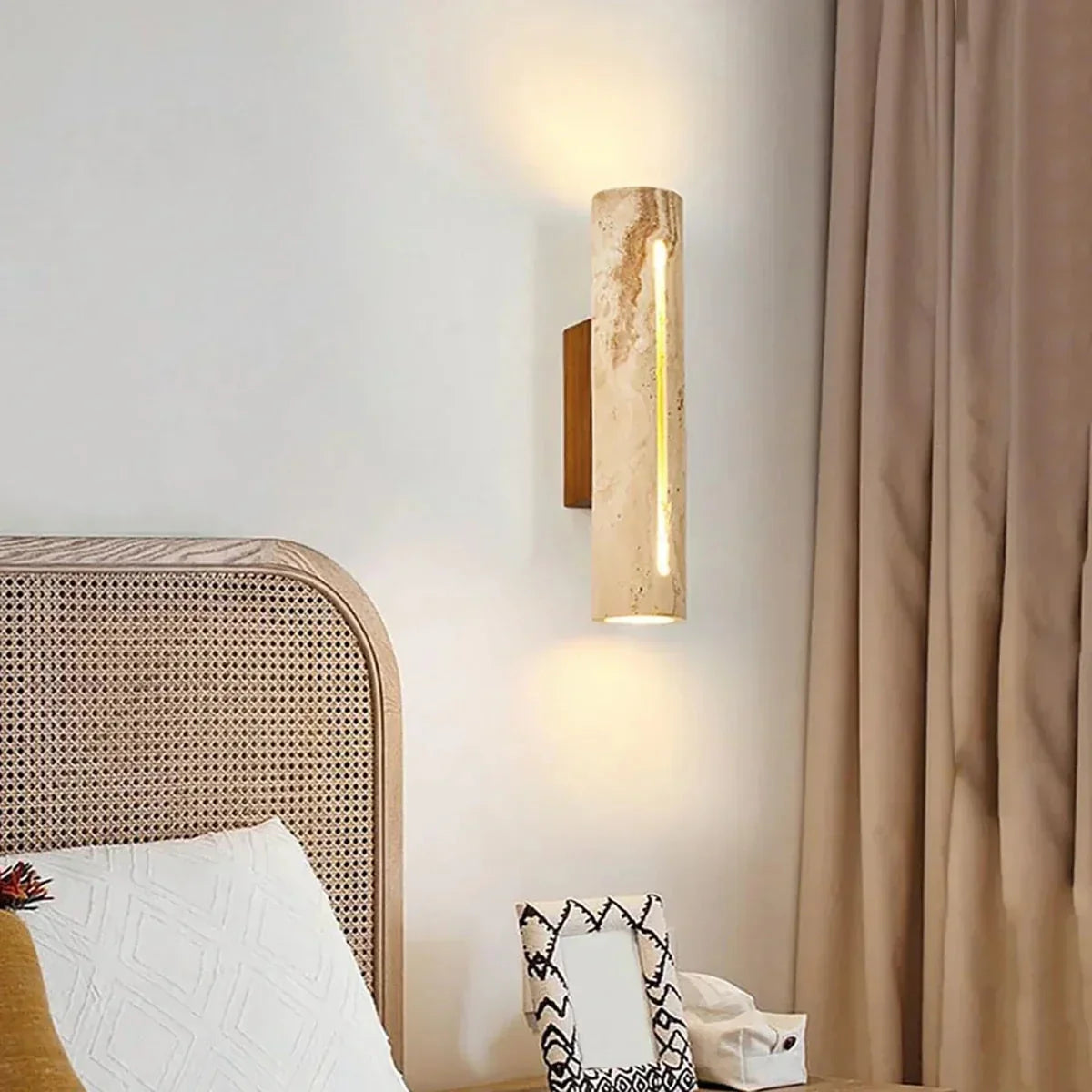 Cylindrical Wall Light in travertine for Hallway by AUVIELIGHT