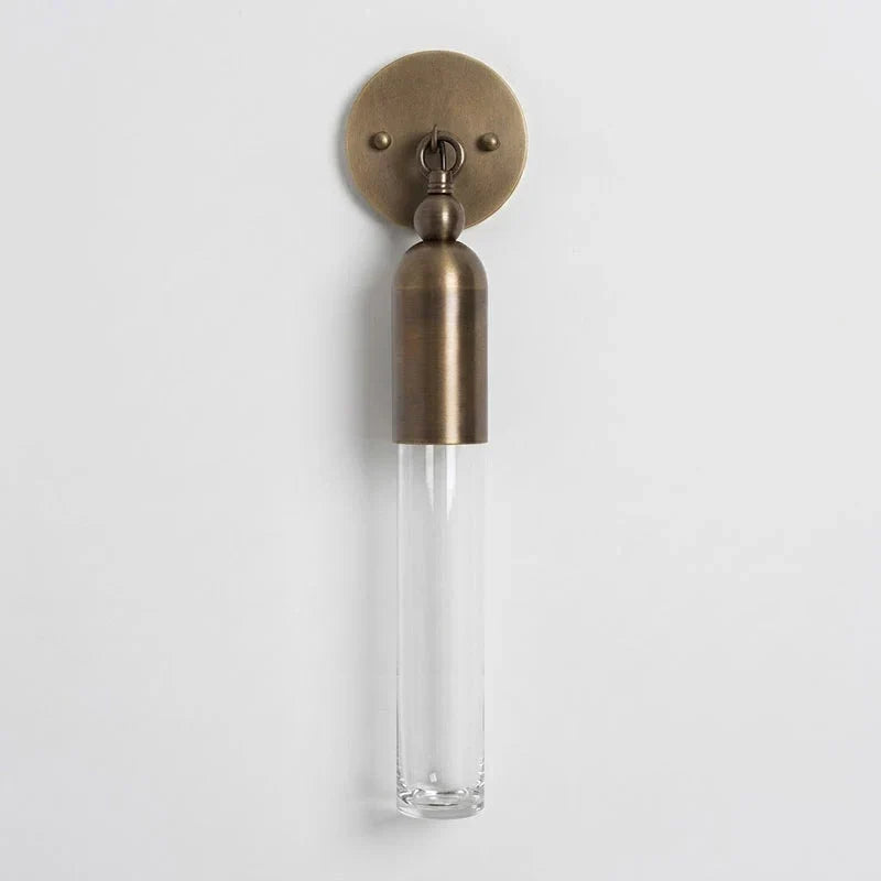 Cylindrical Wall Light in frosted for Hallway by AUVIELIGHT, D 12.5cm x H 51cm / ∅ 4.9″ x H 20.1″ / Vibration Brushed Bronze & Opaque / Clear